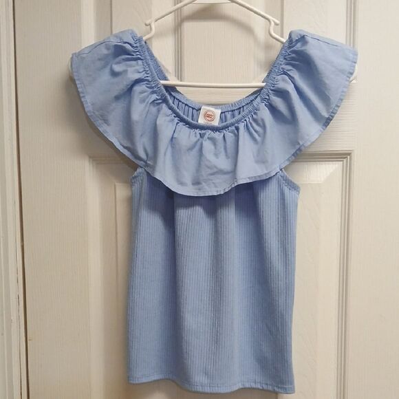 Wonder Nation Girls Light Blue Ruffled On Or Off-Shoulder Top Size L(10-12) - Picture 1 of 6